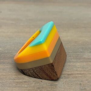 Handmade Bright colored wood and resin block ring size 7
